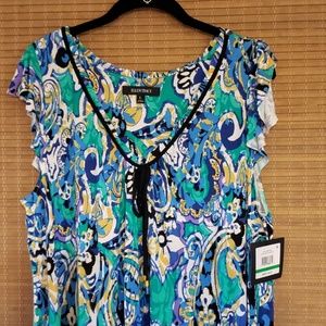 Ellen Tracy Blue Multi print dress large